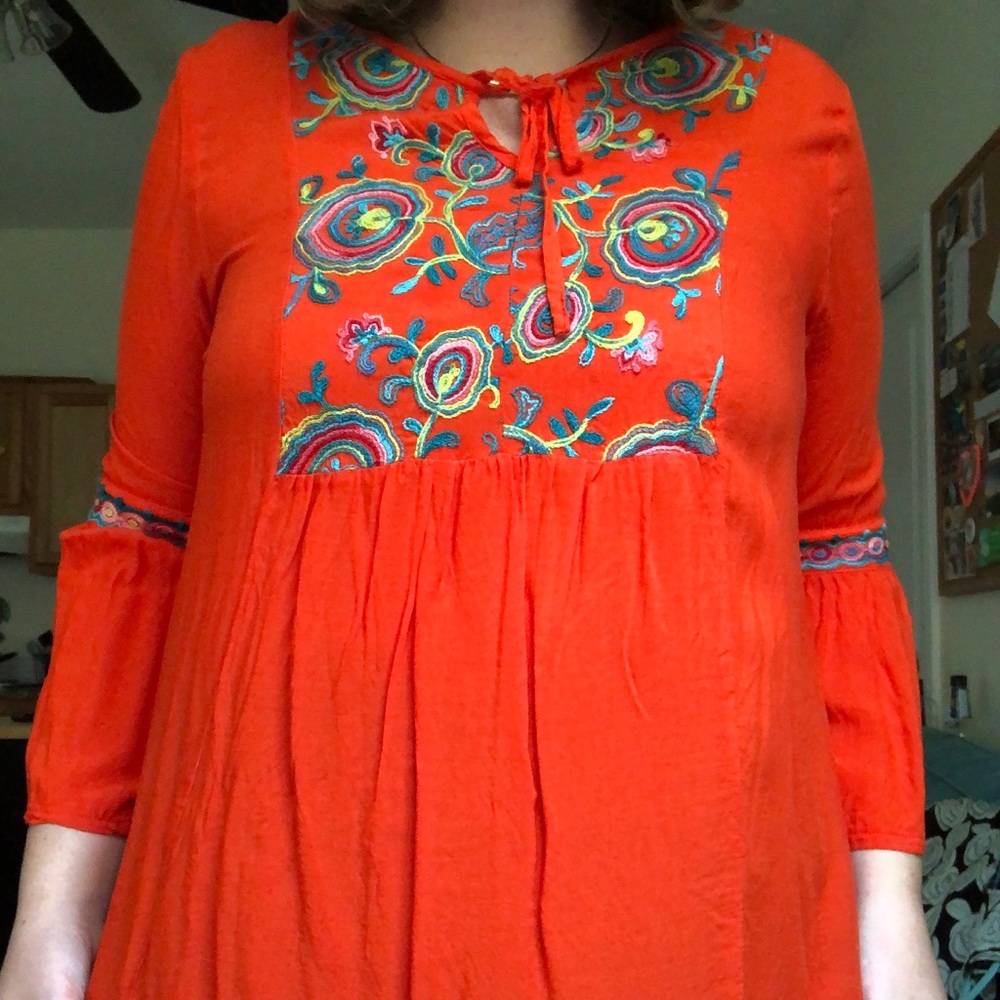 Orange floral embroidered blouse